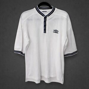 Vintage Men's Umbro White Henley Polo Shirt 90s 00s Pique Knit Soccer Top
